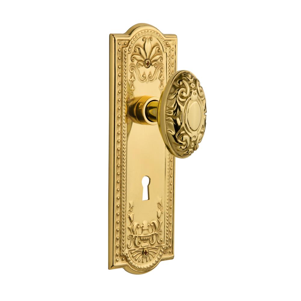 Nostalgic Warehouse MEAVIC Mortise Meadows Plate with Victorian Knob and Keyhole in Unlacquered Brass